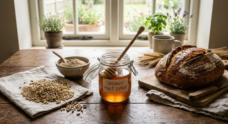 Sirop de malt biologique : guide des types et usages 7 Organic Malt Syrup The Complete Guide to Types Uses Benefits 1 800x436 png