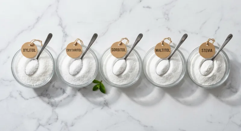 Xylitol bio vs autres édulcorants : comparaison 9 Organic Xylitol vs Erythritol, Sorbitol, Maltitol and Stevia A Complete Sweetener Comparison